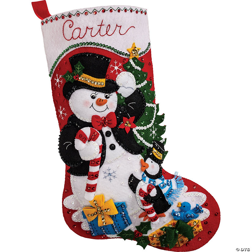 Bucilla Felt Stocking Applique Kit 18" Long-Dapper Snowman Image