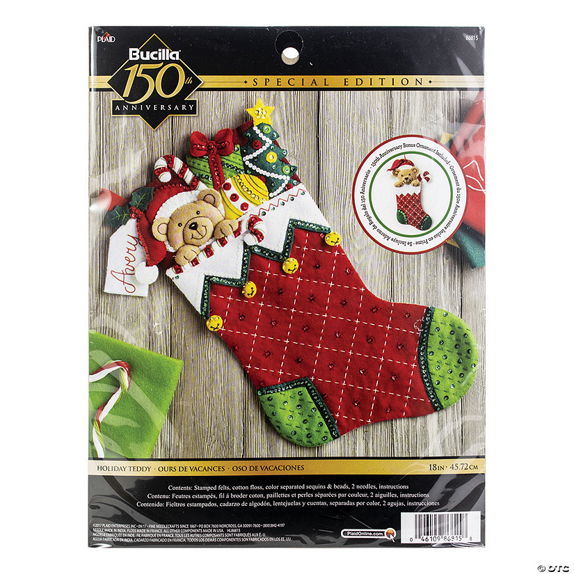 Bucilla Felt Stocking Applique Kit 18" Long-Holiday Teddy Image