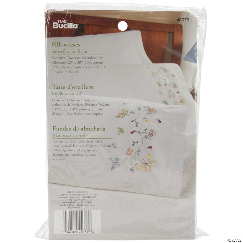 Bucilla Stamped Embroidery Pillowcase Pair 20"X30"- Butterflies In Flight Image