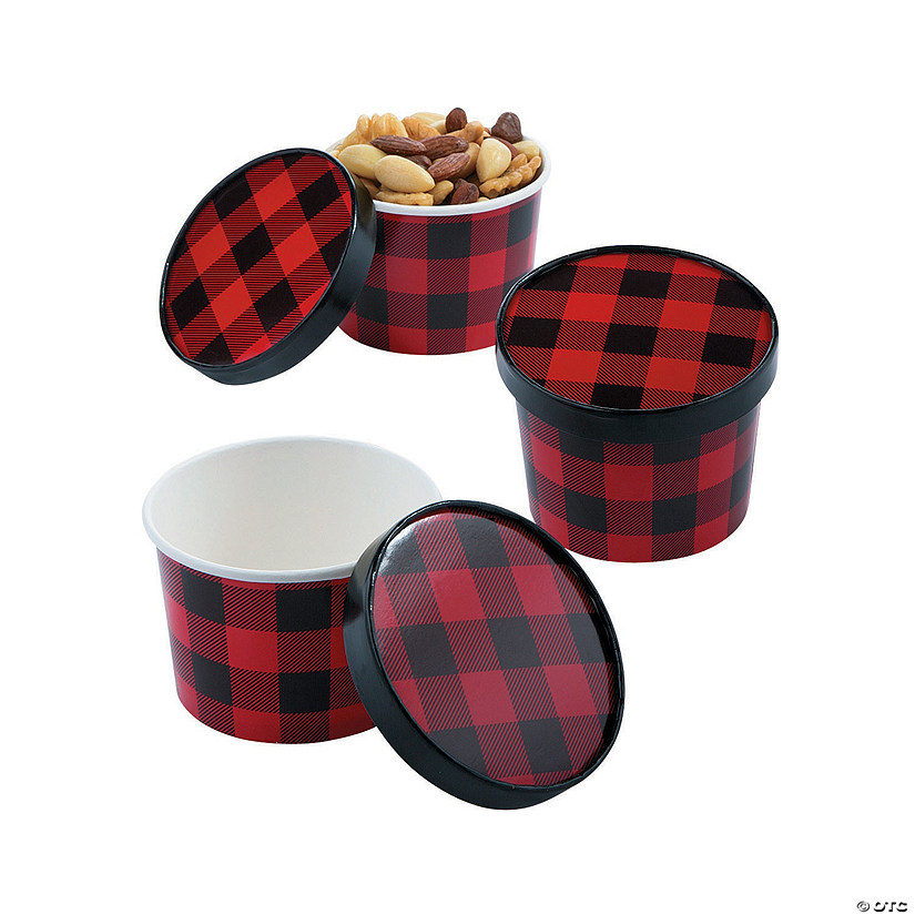 Buffalo Plaid Paper Snack Bowls with Lids - 12 Pc. Image