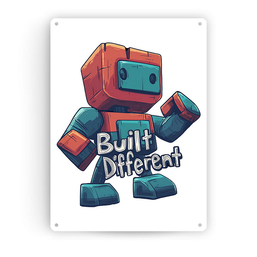 Built Different Vertical Tin Sign Wall Decor by Dancing Littles Jungle - Size 12x16 inch Image