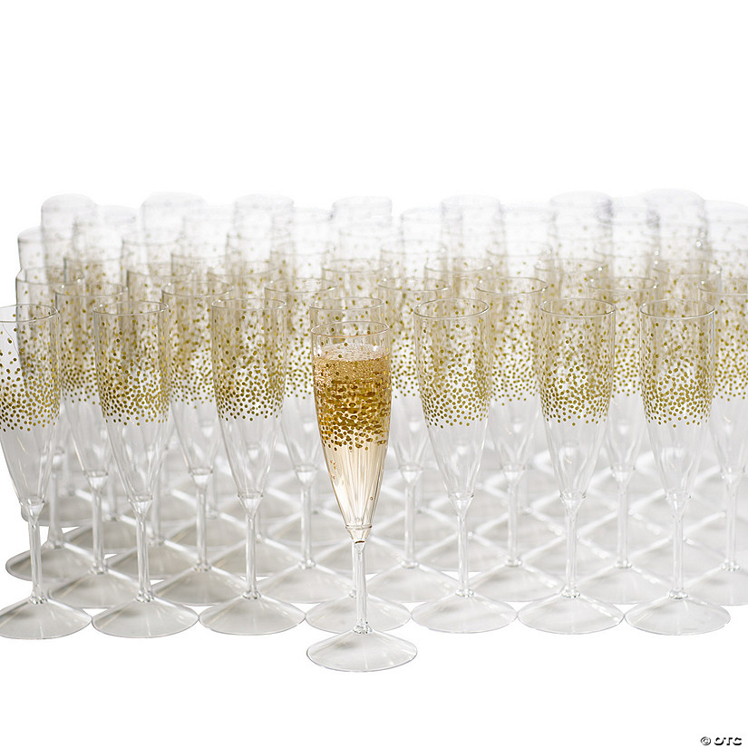 Bulk  100 Ct. Premium Plastic Gold Dot Champagne Flutes Image