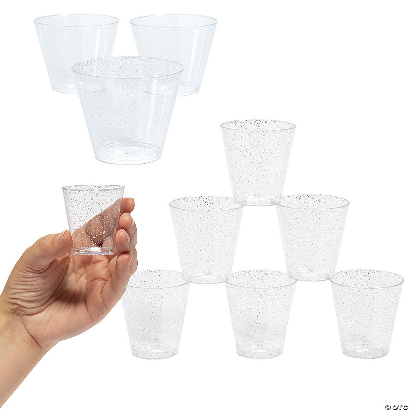 Bulk  100 Ct. Silver Glitter Plastic Shot Glass & Cup Kit Image