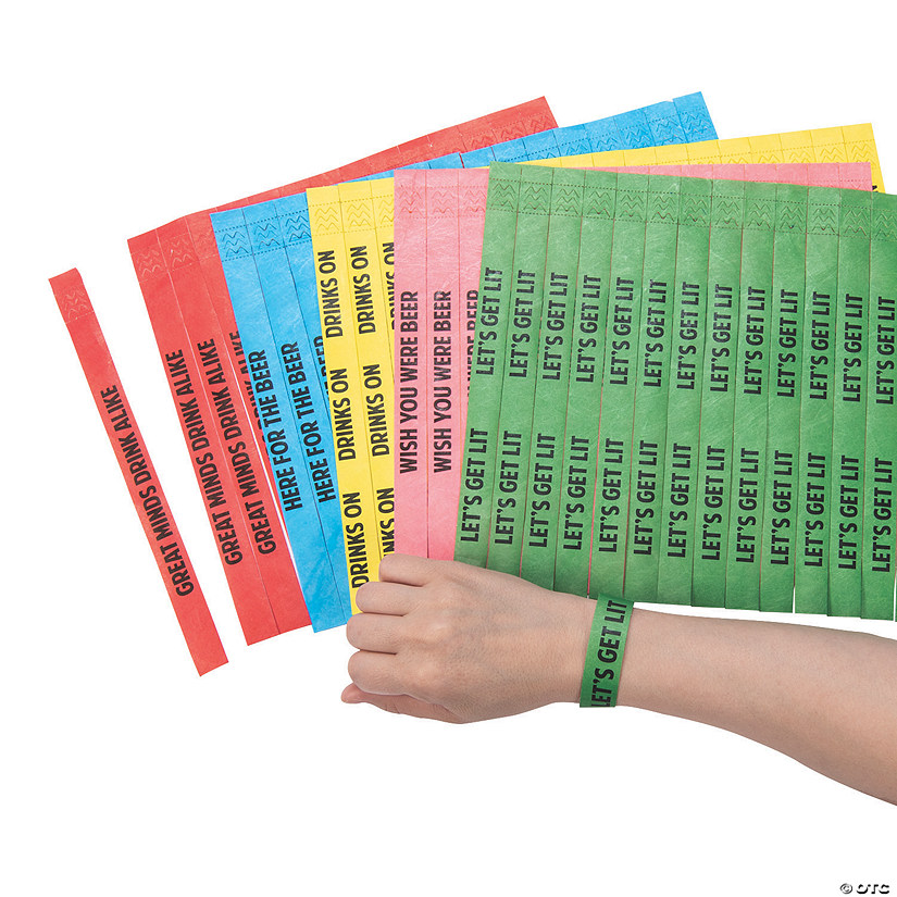 Bulk  100 Pc. Bar Sayings Self-Adhesive Paper Wristbands Image