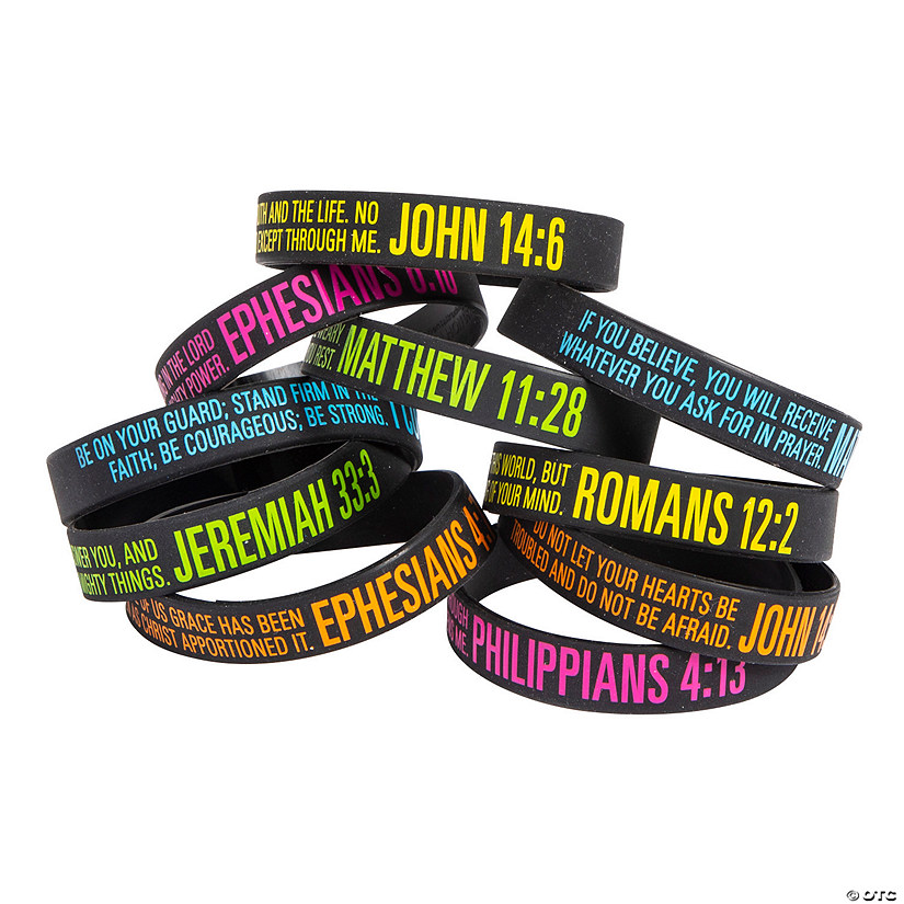 Bulk 100 Pc. Bible Verse Rubber Bracelets Image