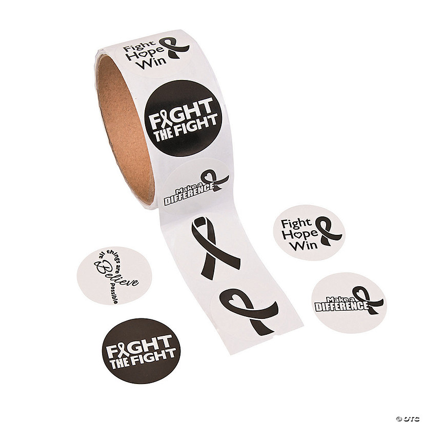 Bulk 100 Pc. Black Awareness Ribbon Inspirational Sayings Stickers Image