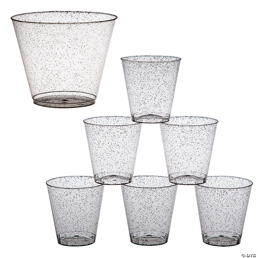 Bulk 100 Pc. Black Glitter Disposable Drinkware Kit Oriental Trading