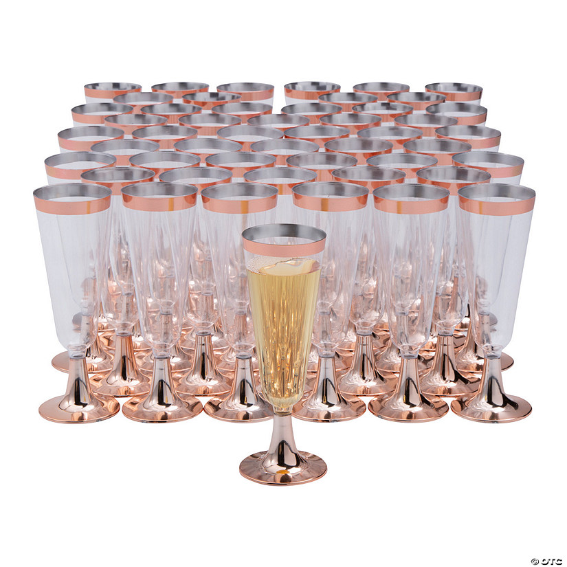 Bulk 100 Pc. Clear Champagne Flutes with Rose Gold Trim Image