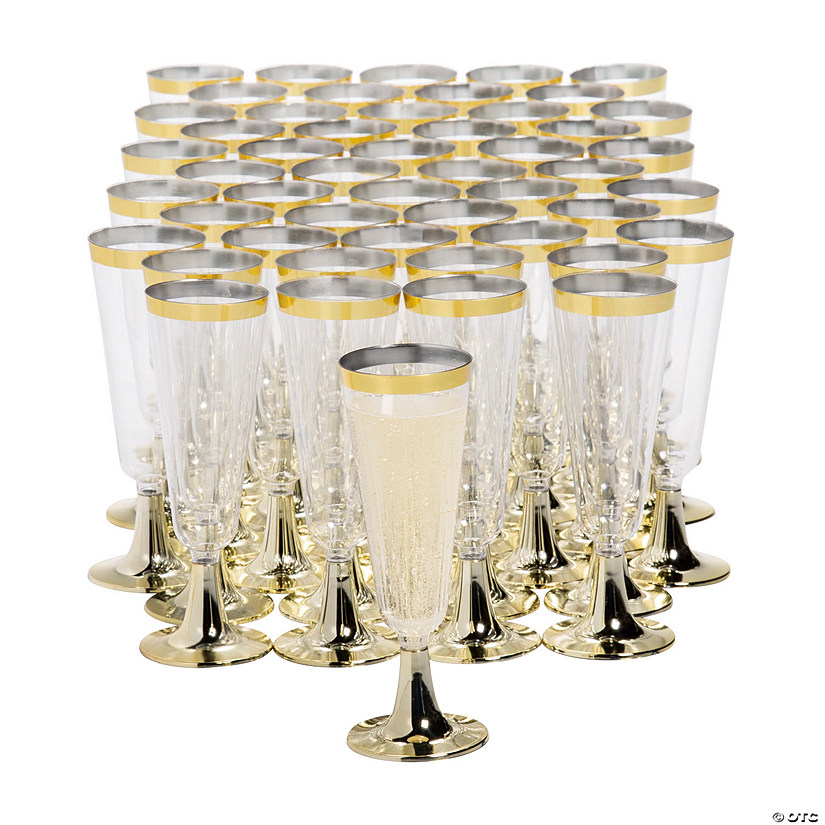Bulk 100 Pc. Clear Plastic Champagne Flutes with Gold Trim Oriental