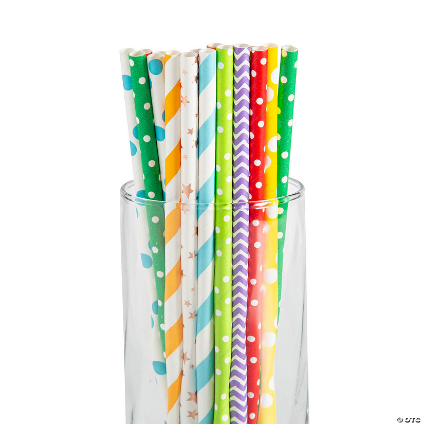 Bulk  100 Pc. Colorful Paper Straw Assortment Image