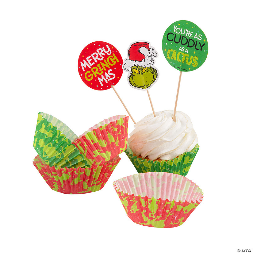 Bulk  100 Pc. Dr. Seuss&#8482; The Grinch Cupcake Wrappers with Cupcake Toppers Image