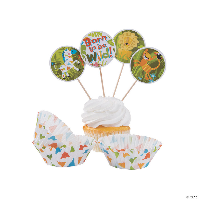 Bulk  100 Pc. Jungle Baby Cupcake Wrappers with Picks Image