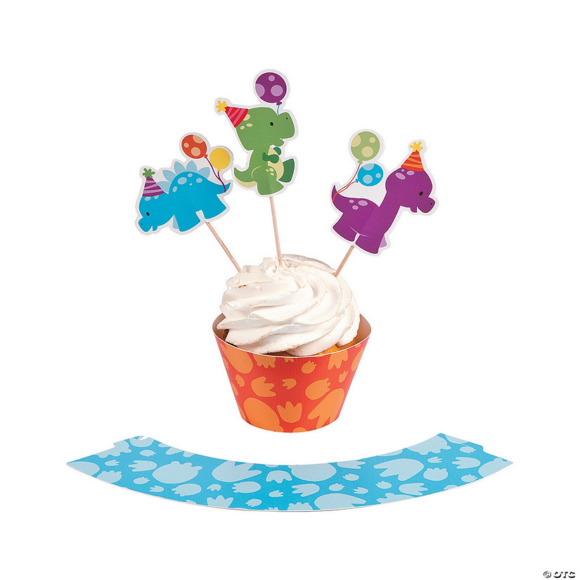 Bulk  100 Pc. Little Dino Cupcake Wrappers with Picks Image