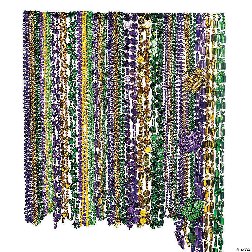 Bulk 48 Pc. Lettered Mardi Gras Bead Necklaces | Halloween Express