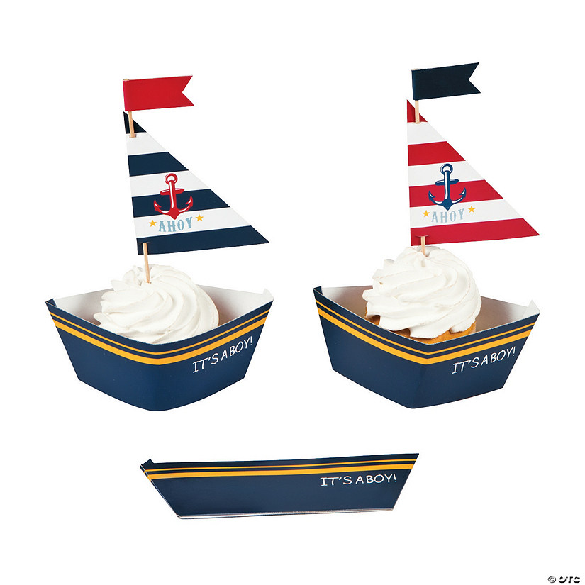 Bulk  100 Pc. Nautical Boy Baby Shower Cupcake Wrappers with Picks Image