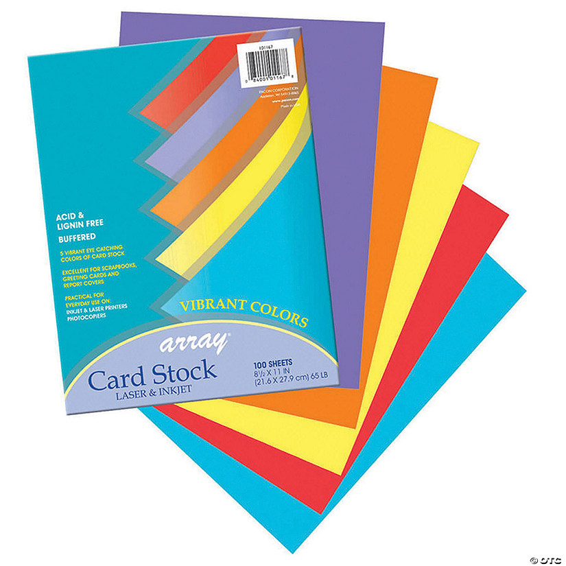 Bulk 100 Pc. Pacon Vibrant Card Stock, 5 Assorted Colors, 8-1/2" x 11" Image