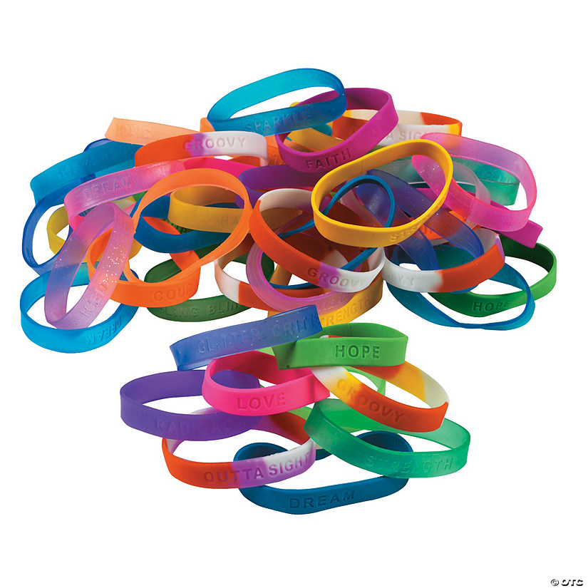 Bulk 100 Pc. Sayings Rubber Bracelet Assortment Image