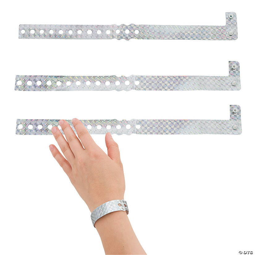 Bulk  100 Pc. Silver Prism Self-Adhesive Paper Wristbands Image