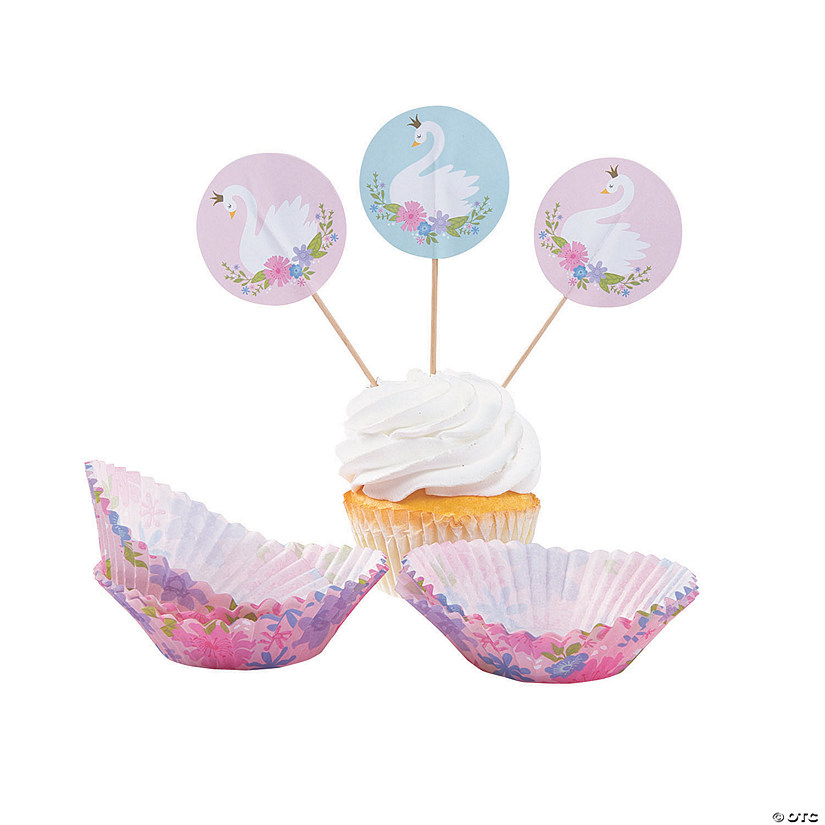 Bulk  100 Pc. Sweet Swan Cupcake Wrappers with Picks Image