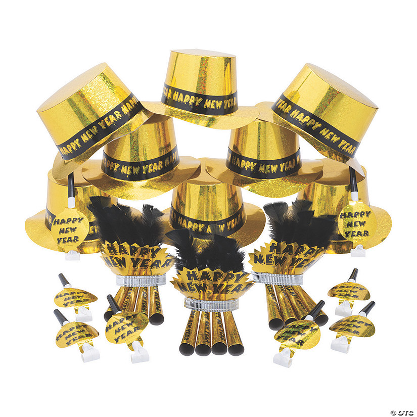 Bulk 105 Pc. Gold New Year&#8217;s Eve Party Accessories Kit for 50 Image