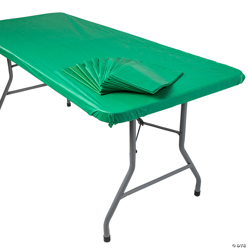 Bulk 12 Pc. 6 Ft. Green Fitted Rectangle Plastic Tablecloths Image