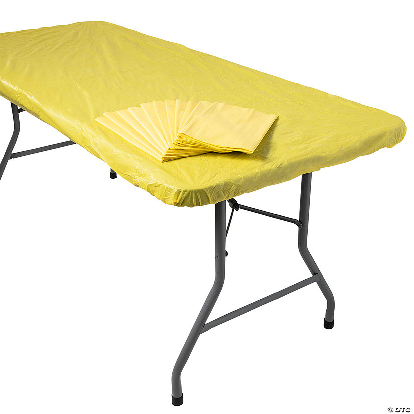 Bulk 12 Pc. 8 Ft. Yellow Fitted Plastic Tablecloths Image