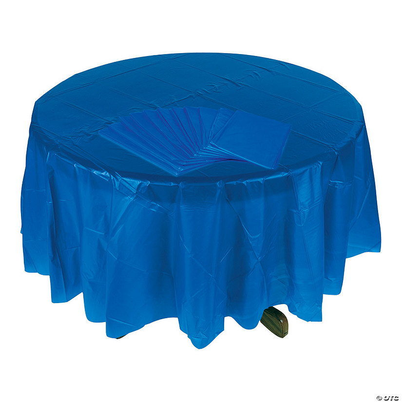 Bulk 12 Pc. 82"  Blue Round Plastic Tablecloths Image