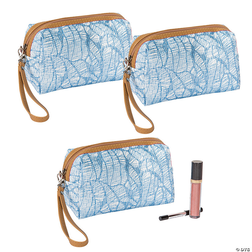 Bulk 12 Pc. Blue Makeup Bag with Faux Leather Trim Image