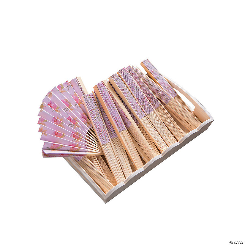 Bulk 12 Pc. Garden Party Printed Folding Hand Fans