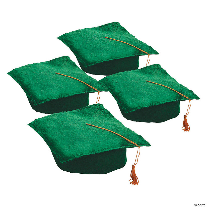 Bulk 12 Pc. Kids' Green Felt Elementary School Graduation Mortarboard Hats Image