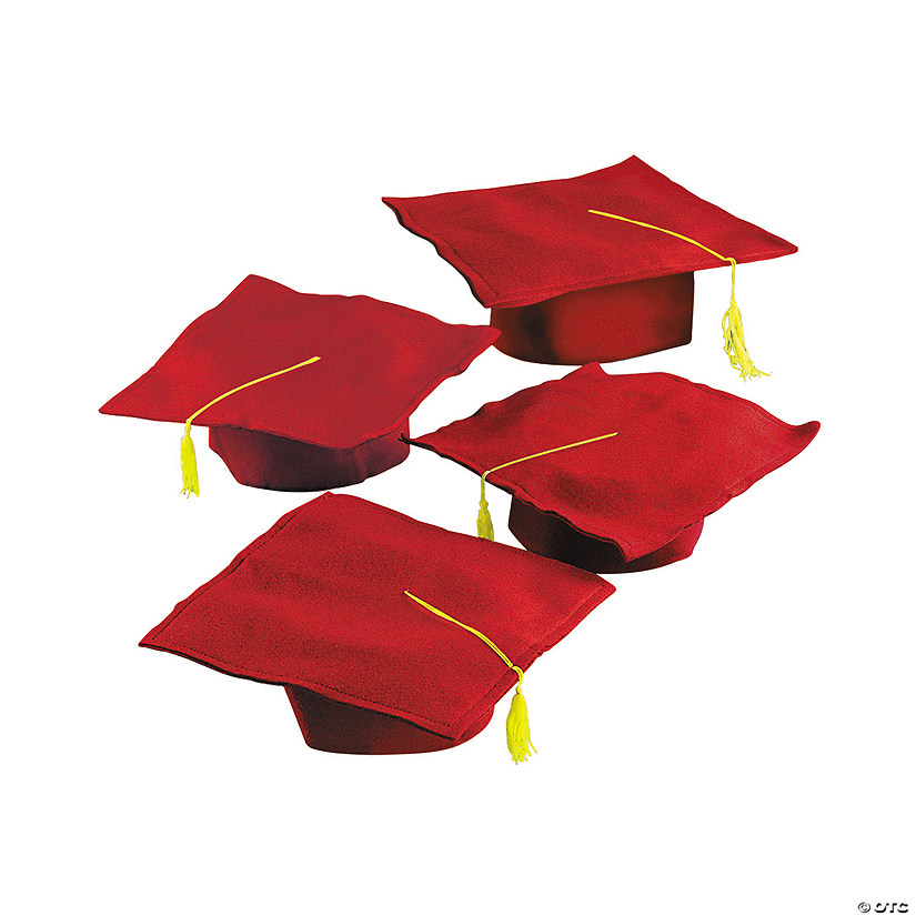 Bulk 12 Pc. Kids' Red Felt Elementary School Graduation Mortarboard Hats Image