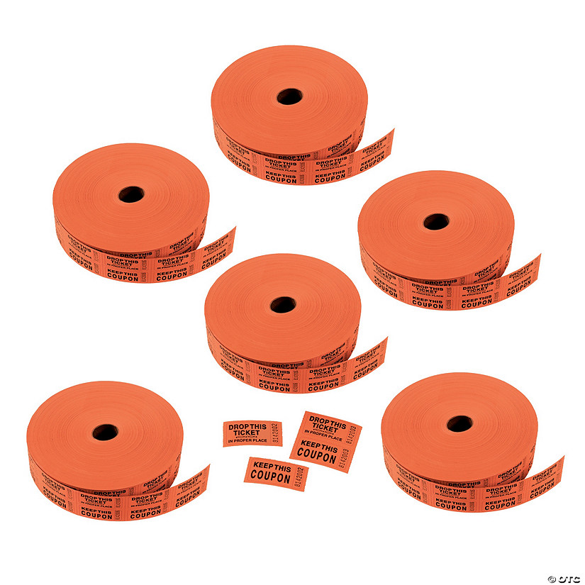 Bulk 12,000 Pc. Orange Coupon Double Roll Tickets Image