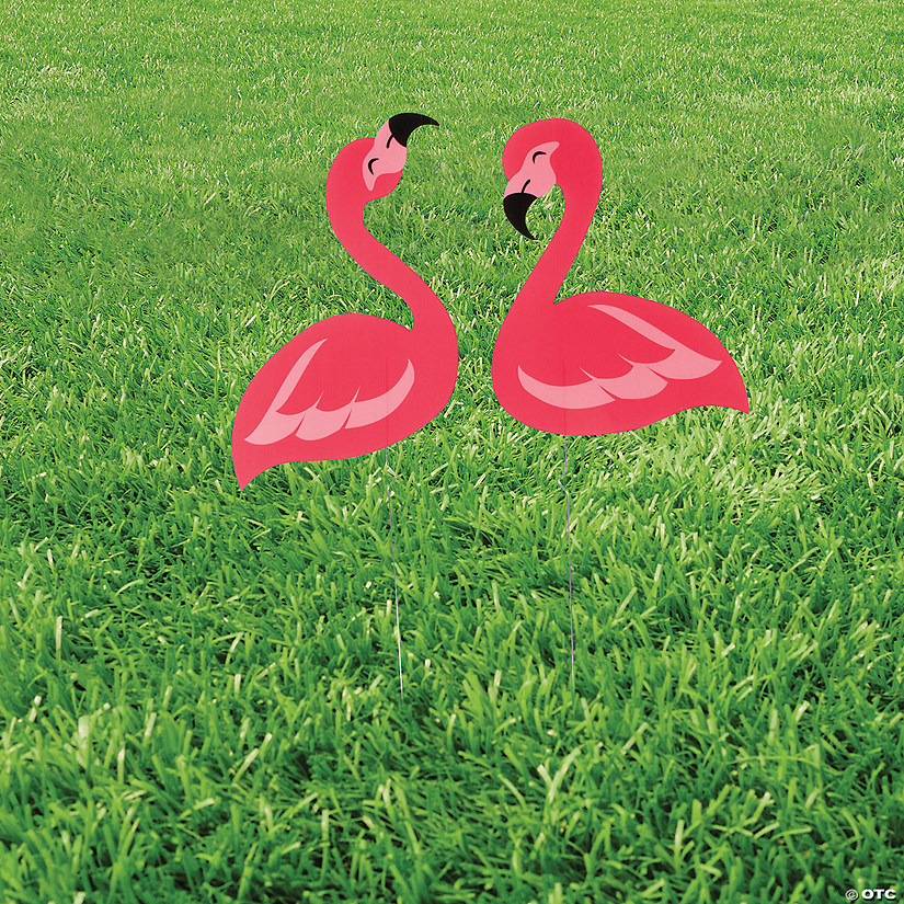 Bulk 13  1/2" x 20" Flamingo Flock Plastic Yard Signs Set - 10 Pc. Image