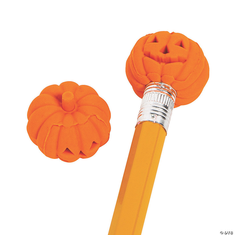 Bulk 144 Pc. Jack-O'-Lantern Pumpkin-Shaped Eraser Pencil Toppers Image