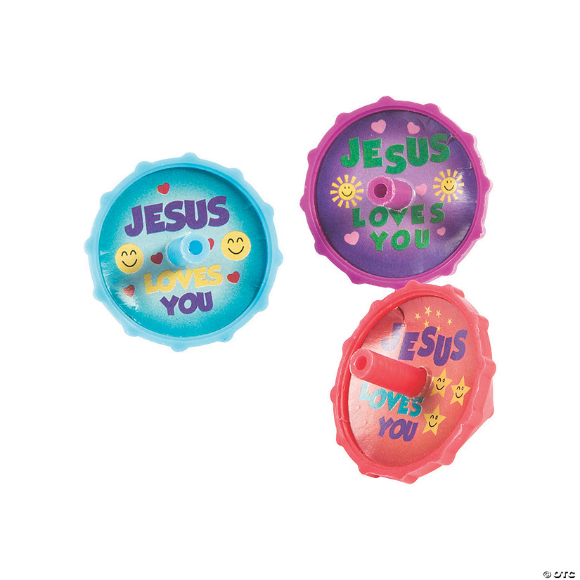 Bulk 144 Pc. Mini Jesus Loves You Spin Tops Image