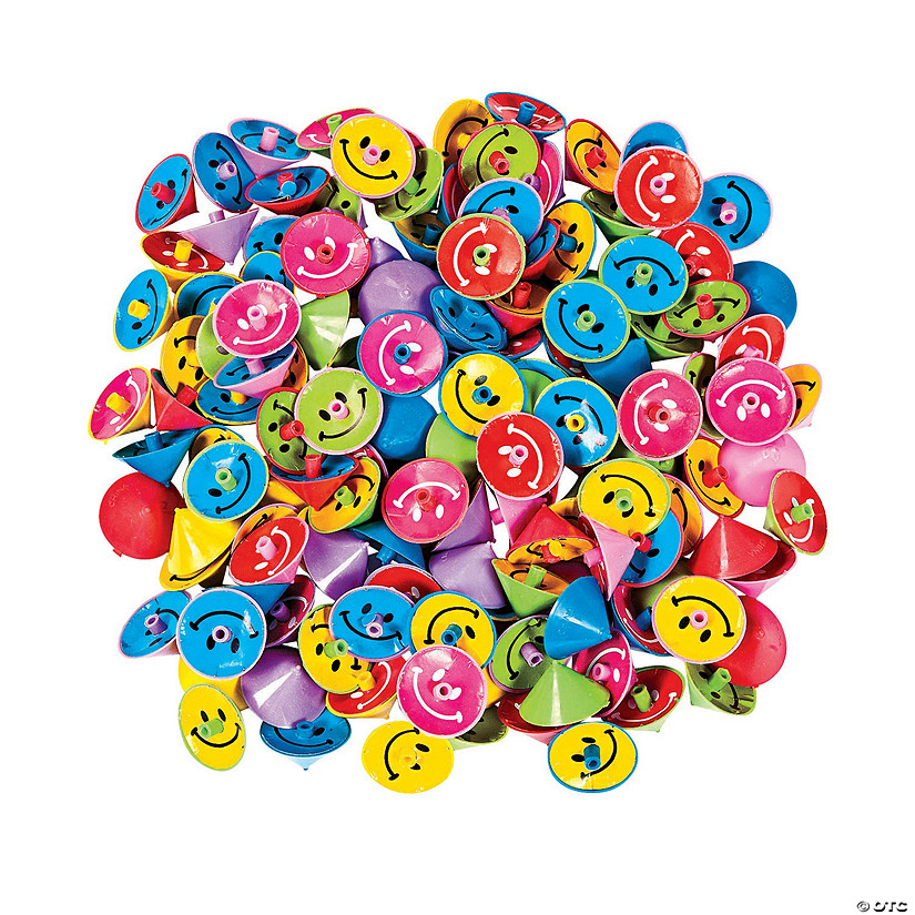 Bulk 144 Pc. Mini Smile Face Plastic Spin Tops - Less Than Perfect Image