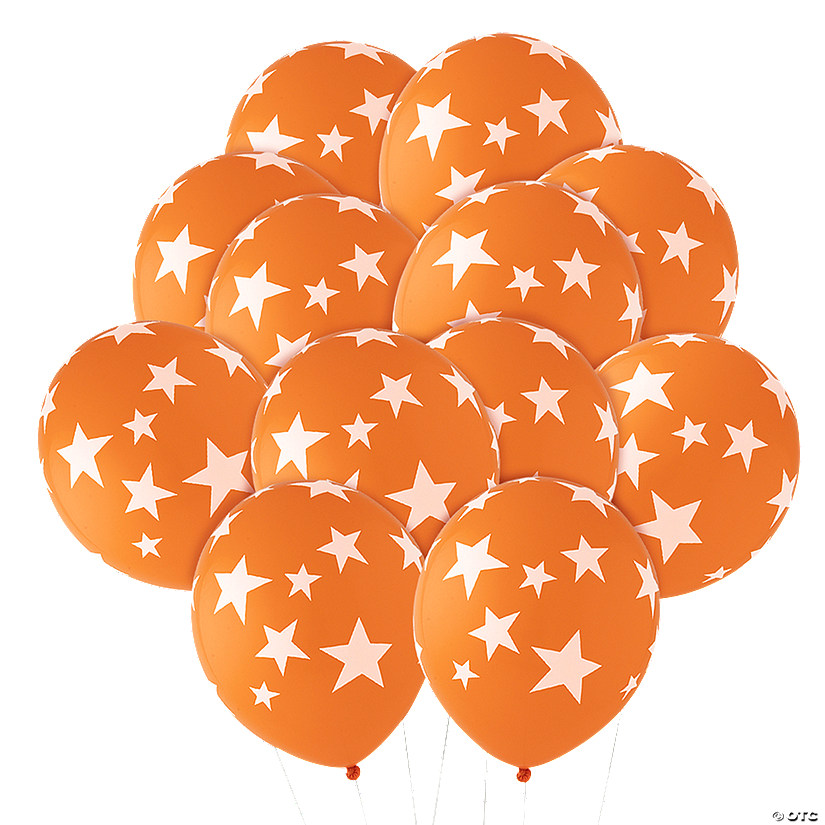 Bulk  144 Pc. Orange with White Stars 11" Latex Balloons Image