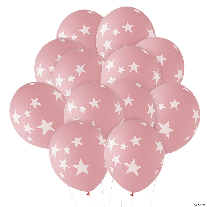Bulk  144 Pc. Pink with White Stars 11" Latex Balloons Image
