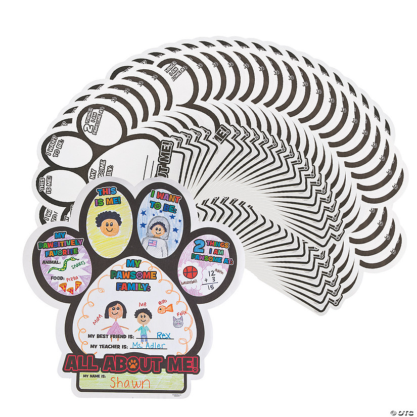 Bulk 150 Pc. Color Your Own &#8220;All About Me&#8221; Paw Print Posters Image