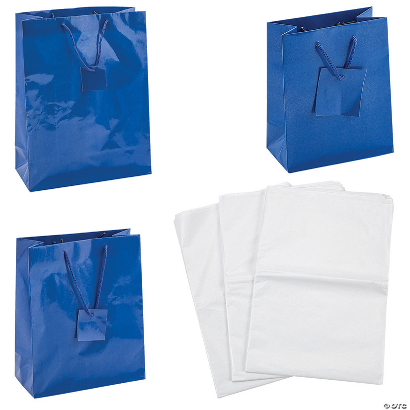 Bulk  156 Pc. Blue Gift Bags with Tissue Kit Image