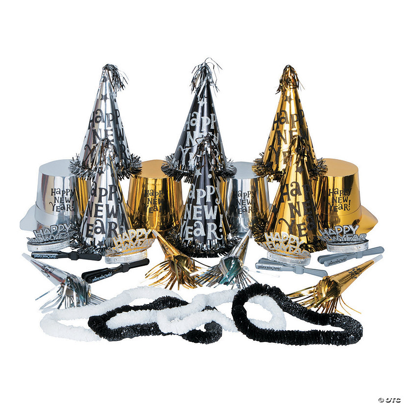 Bulk 175 Pc. Black, Silver & Gold New Year&#8217;s Eve Kit for 50 Image