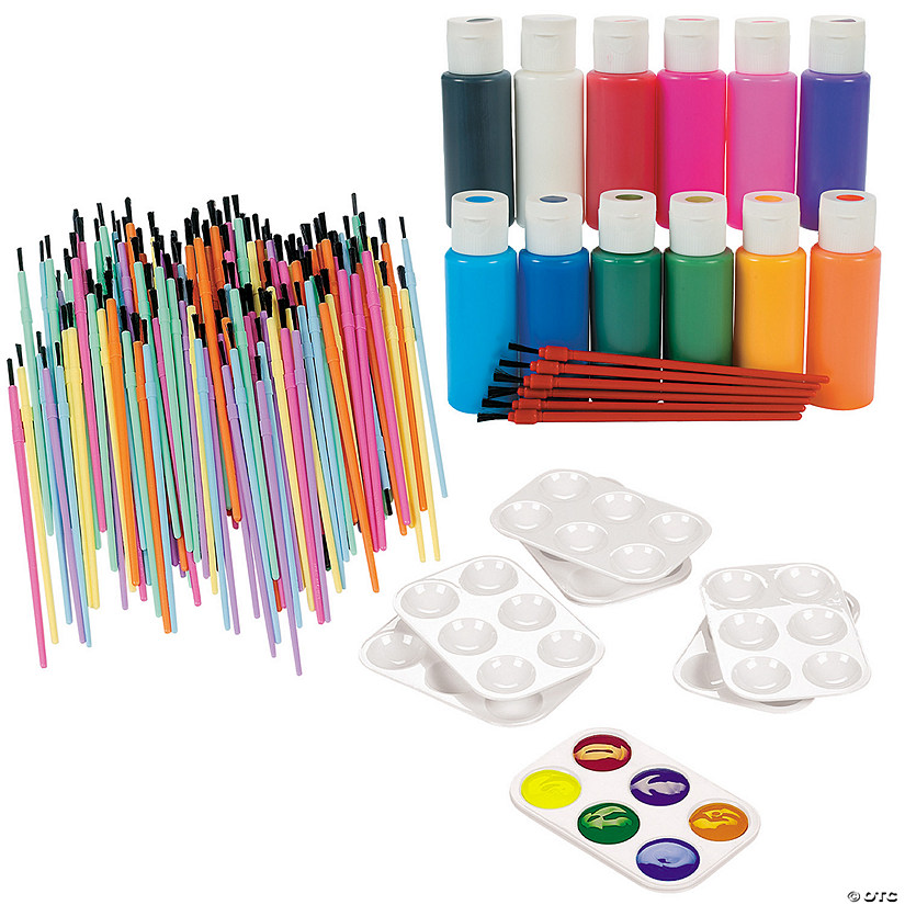 Bulk 180 Pc. Suncatcher Paint, Paintbrushes & Classroom Supply Kit Image