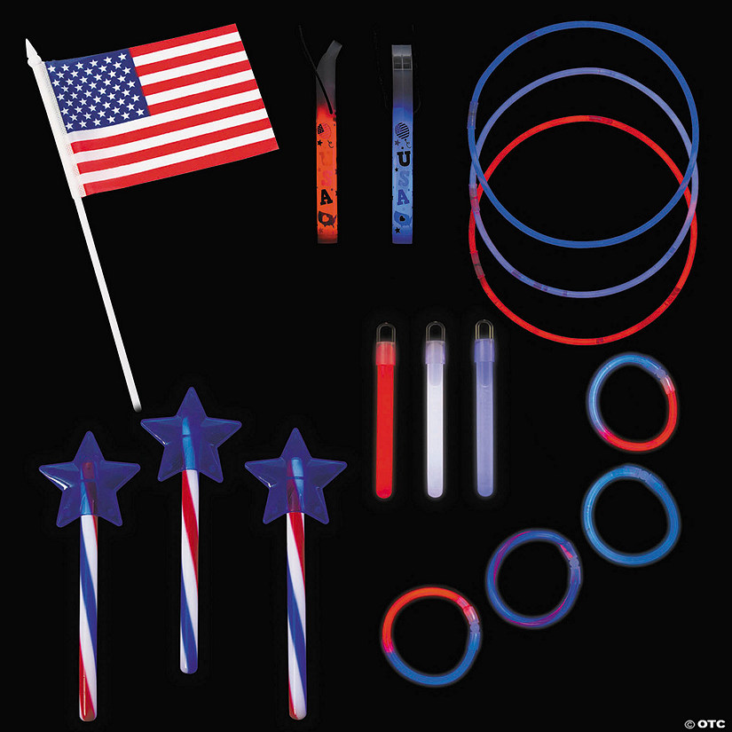 Bulk 192 Pc. Patriotic Red, White & Blue USA Glow Family Kit Image