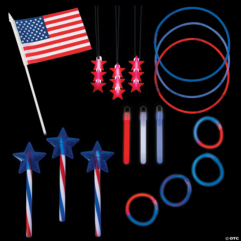 Bulk 198 Pc. Patriotic Red, White & Blue USA Glow Family Kit Image