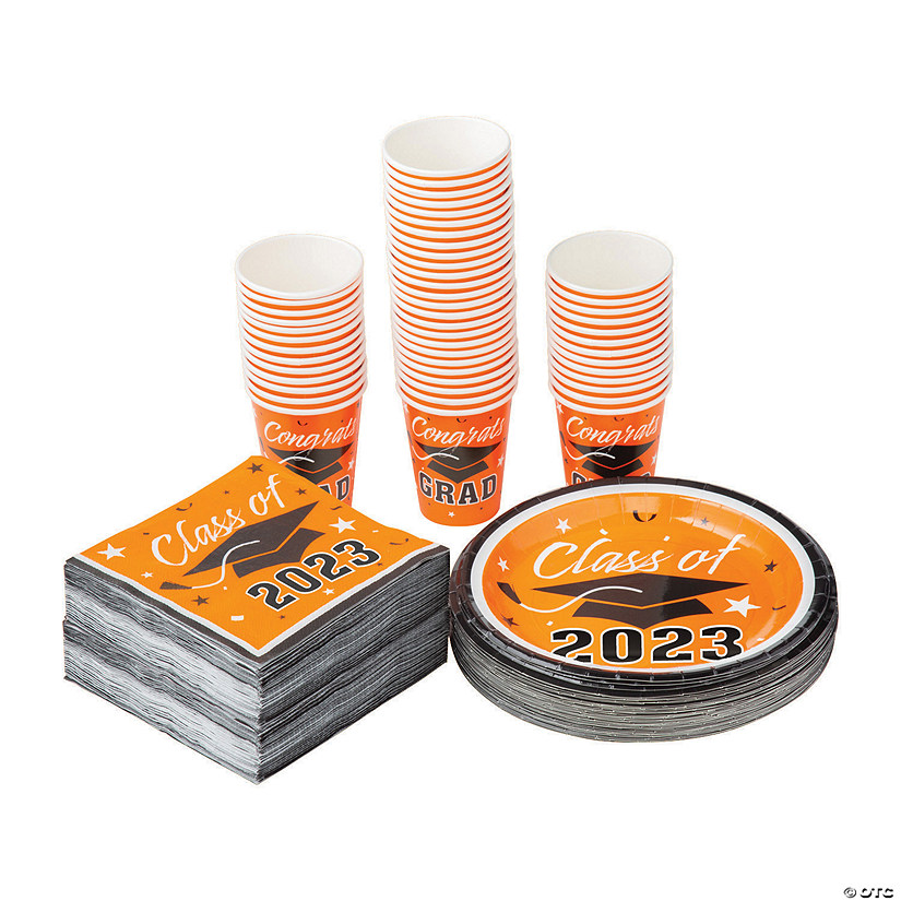 Bulk 200 Pc. Class of 2023 Graduation Party Orange Tableware Kit for 50 Guests Image
