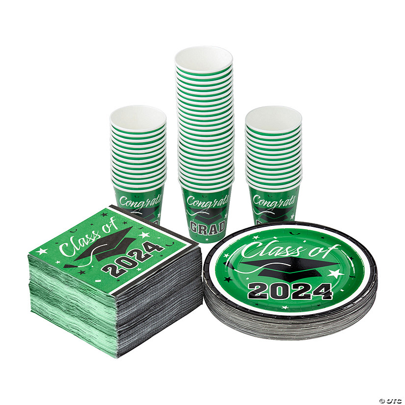 Bulk 200 Pc. Class of 2024 Graduation Party Green Disposable Tableware Kits for 50 Guests Image