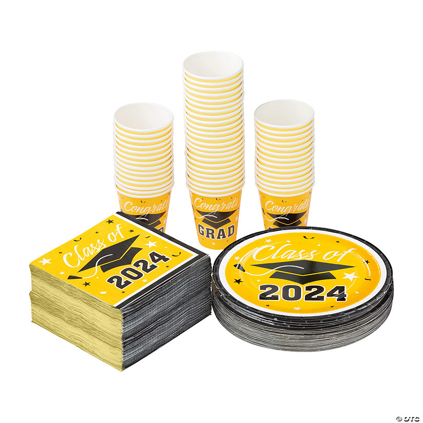 Bulk 200 Pc. Class of 2024 Graduation Party Yellow Disposable Tableware Kit for 50 Guests Image
