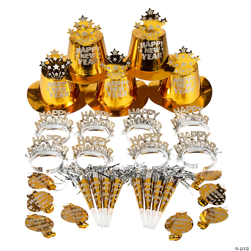 Bulk 200 Pc. New Year's Eve Glitzy Gold Party Accessories Kit for 100 Guests Image