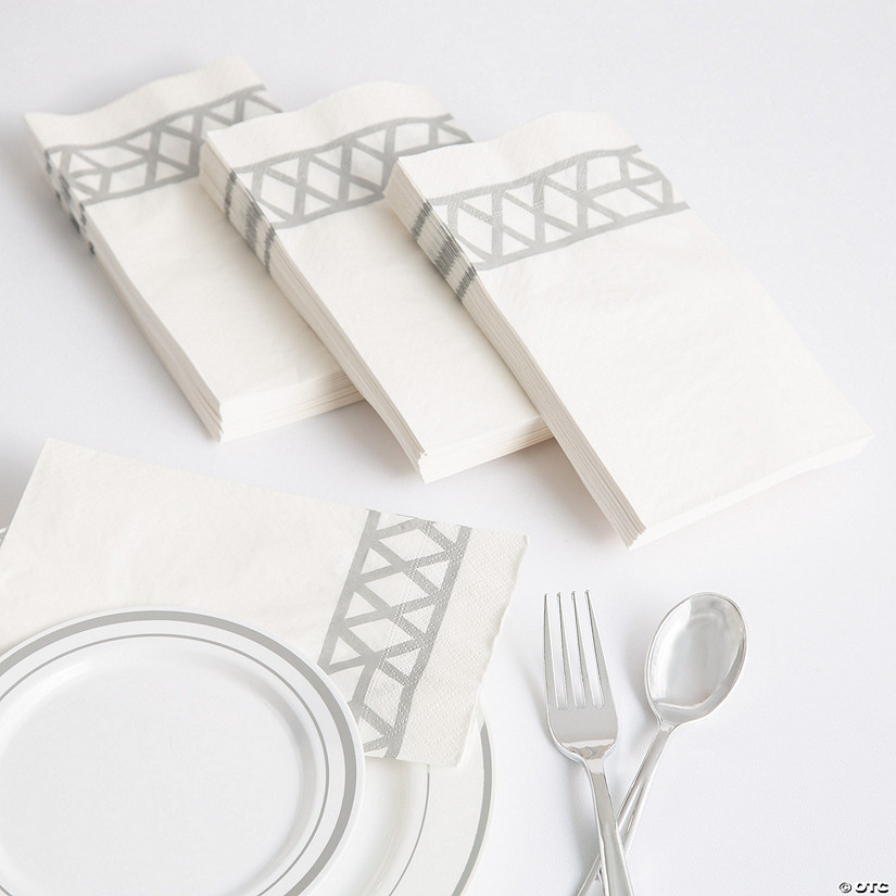 Bulk 200 Pc. Premium White Paper Napkin with Silver Design Image