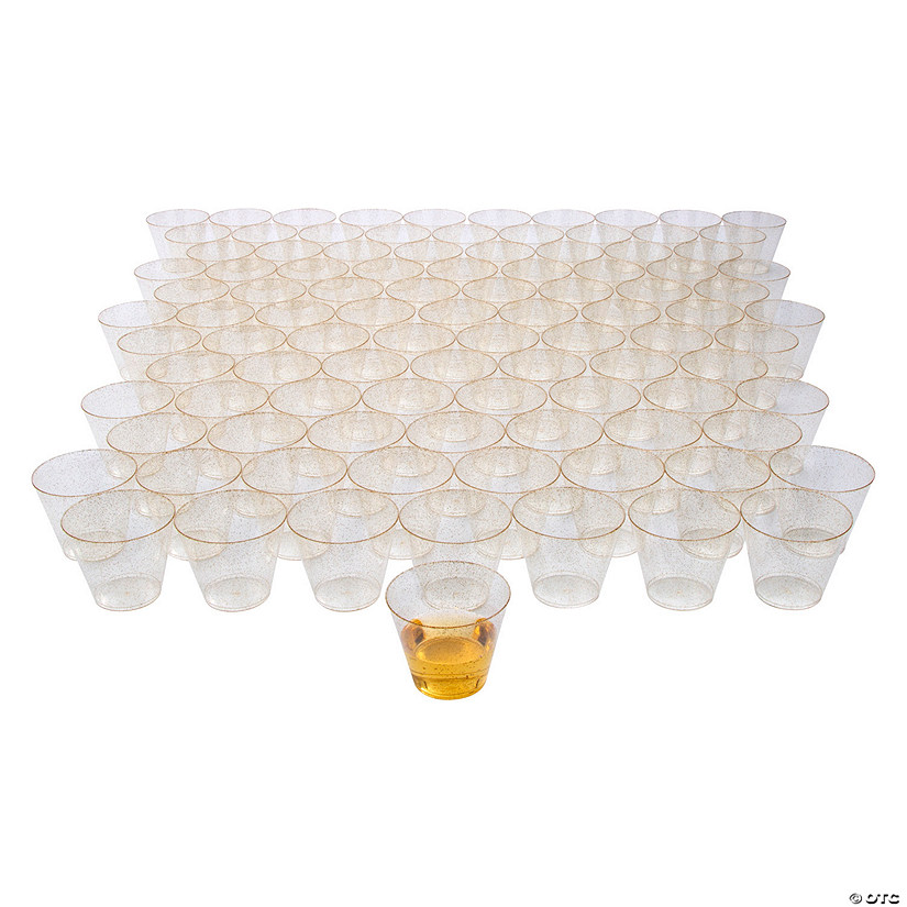 Bulk 200 Pc. Small Clear Plastic Cups with Gold Glitter Image